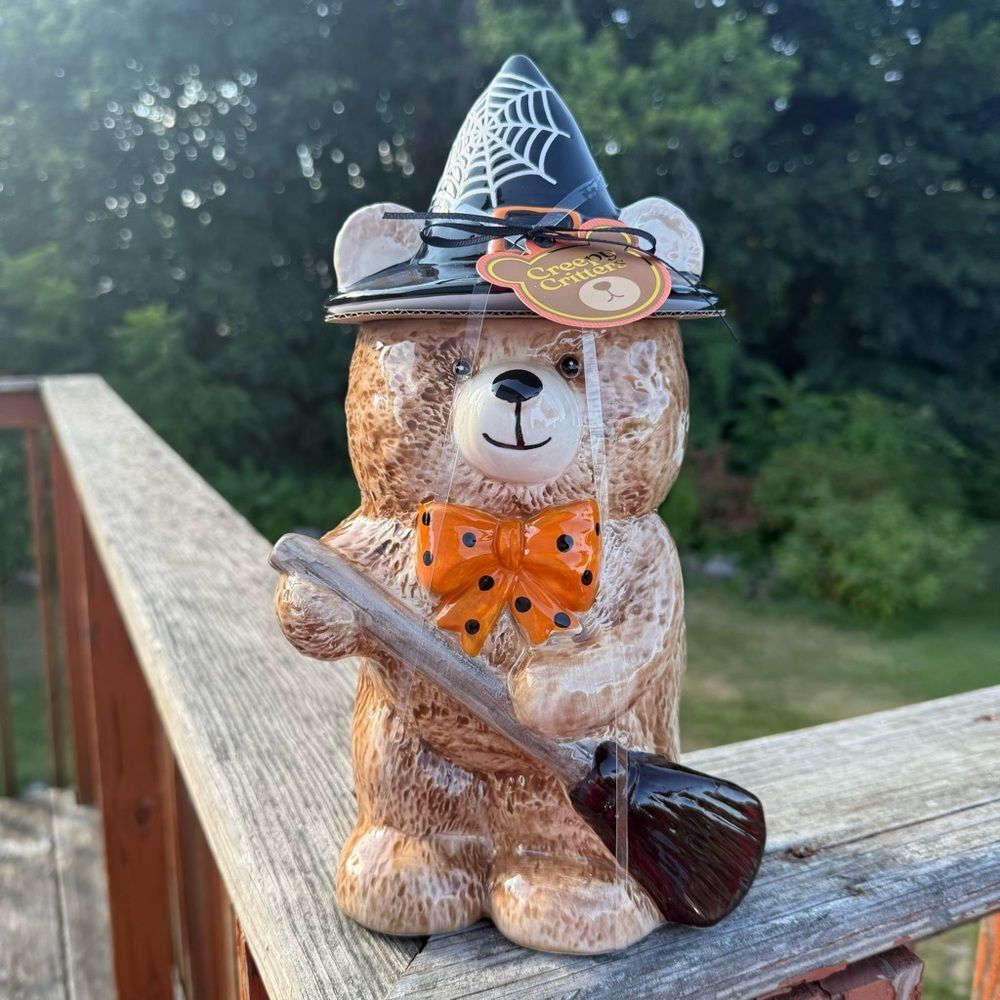NEW Creepy Critters Halloween Witch Teddy Bear Cookie Jar 11 - 12” Tall